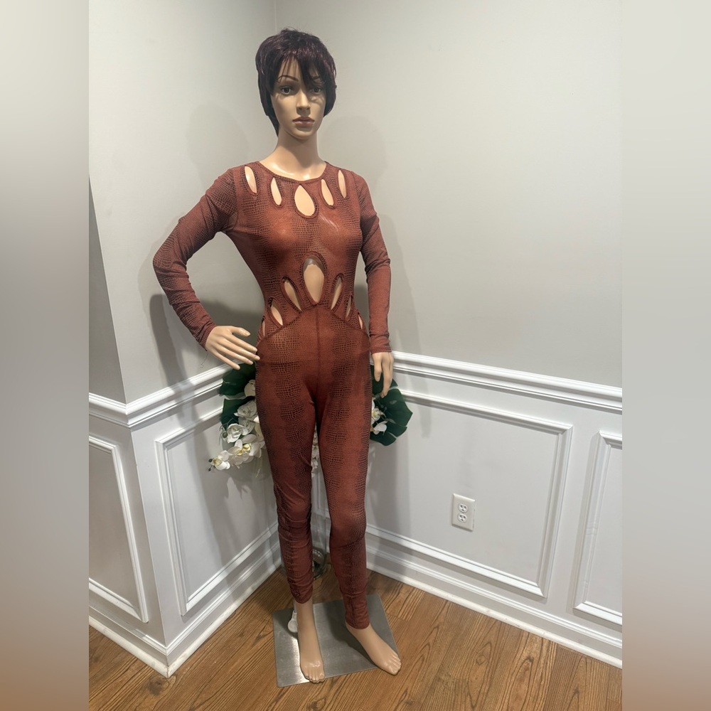 Cutout sheet animal print Brown Jumpsuit